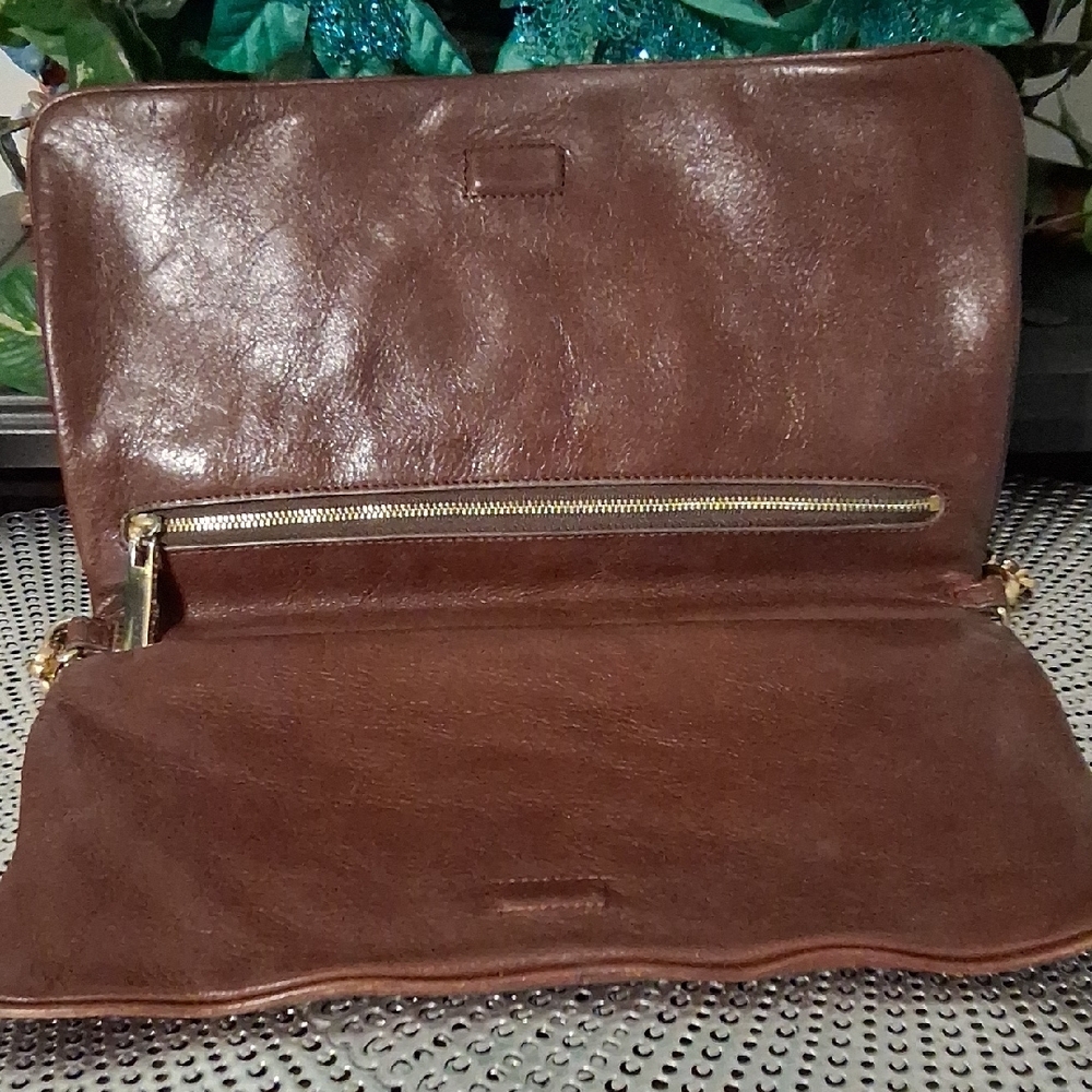 Tory Burch Brown Leather Clutch with Gold Chain, GUC - Picture 3 of 6